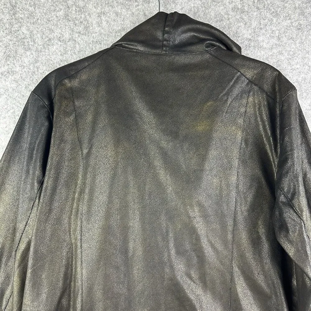 Mote Anthropologie Jacket Women XL Black Gold Foil Faux Leather Moto Lightweight